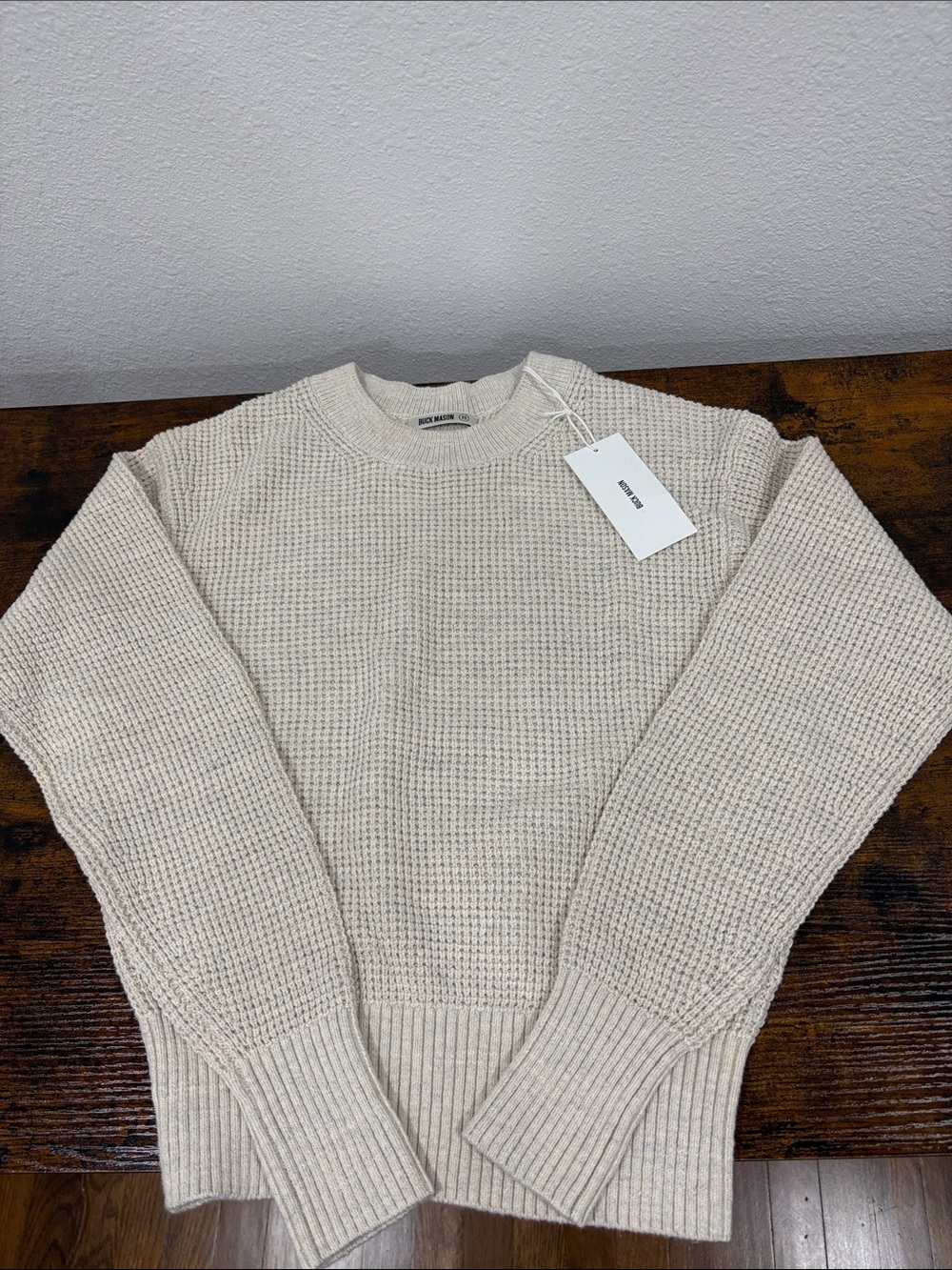 Buck Mason Neutral Cream Waffle-Knit Crew Sweater XS